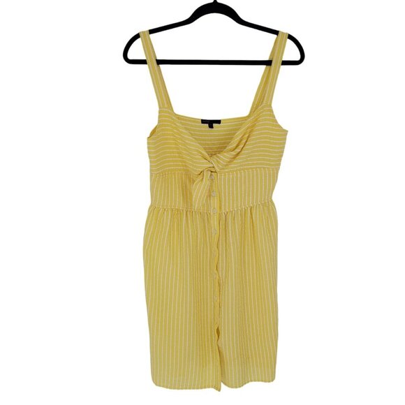 Bebop Large yellow white seersucker stripe sweetheart bow button up tank dress - Picture 1 of 10